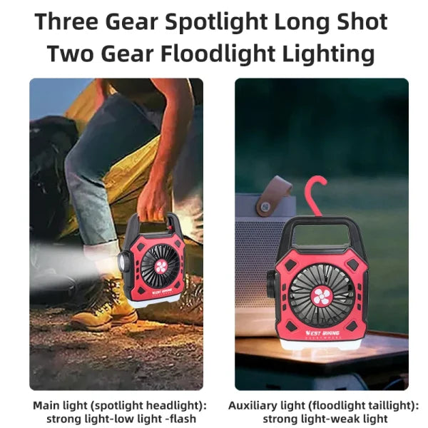 Versatile Camping Lights Outdoor Mini Electric Fan Rechargeable Flashlight Emergency Power Bank