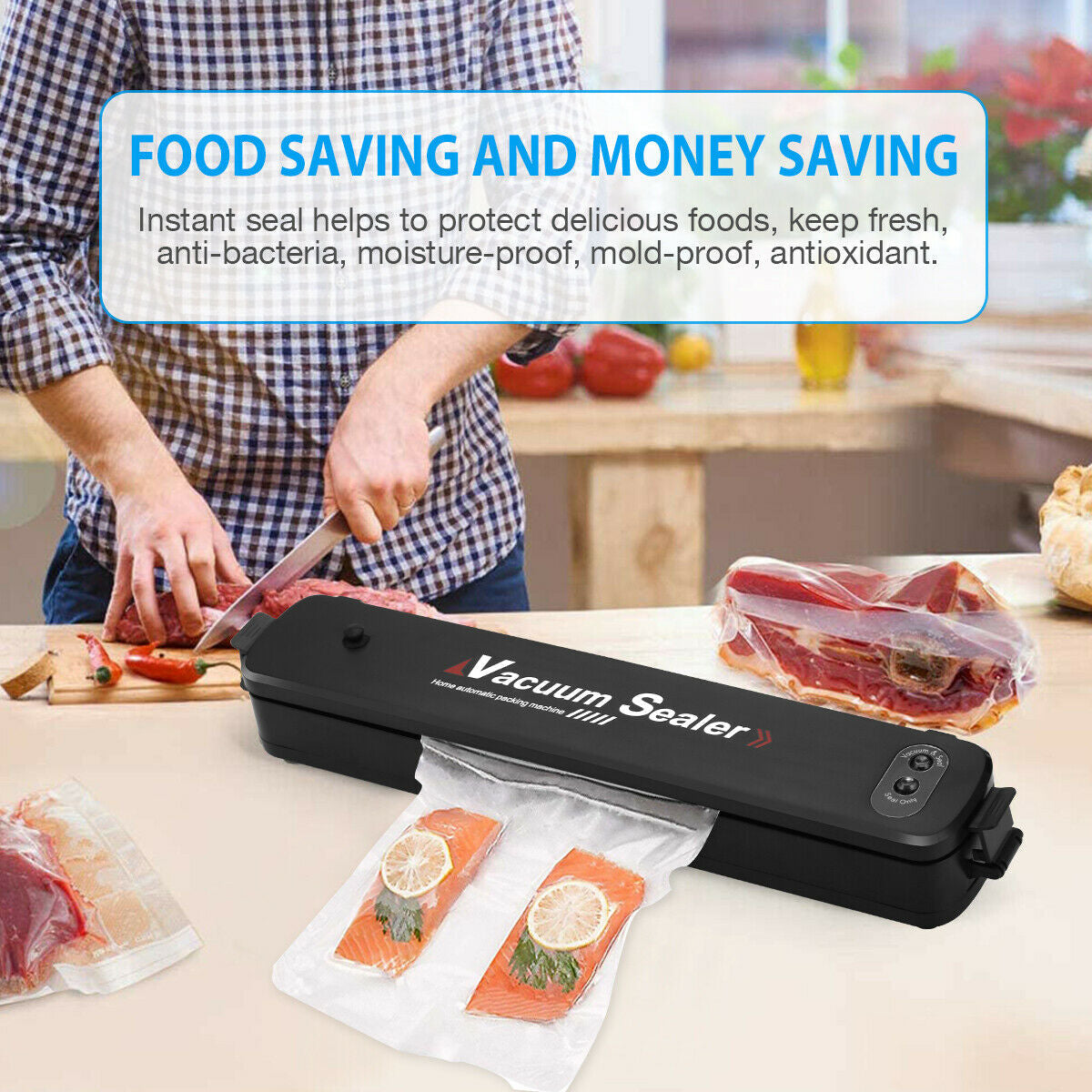 Commercial Food Saver Automatic Vacuum Sealer Machine Meal Storage Sealing Bag